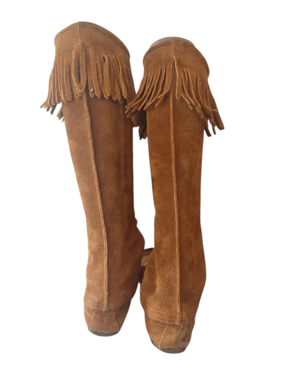 Minnetonka Chestnut Suede Fringed Lace-Up Knee-High Boots